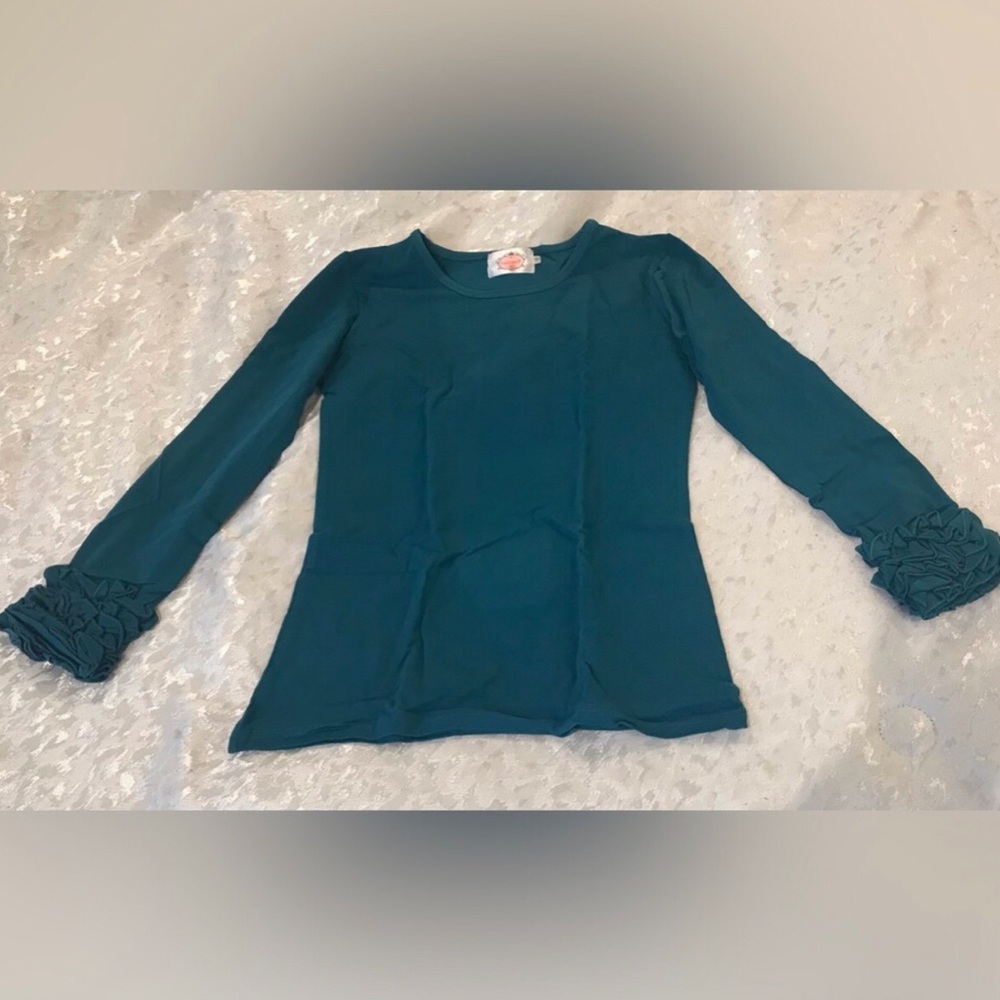 Girls Teal Long Sleeve Ruffle Cuff Top NWOT - Picture 1 of 3